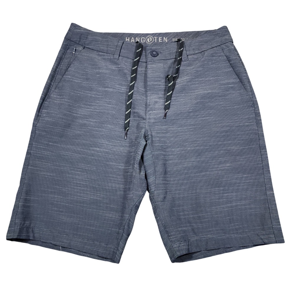 Hang Ten Hybrid Board Short sz 32 Men Blue Stripe Flat Front Swim Surf‎ Golf 11"